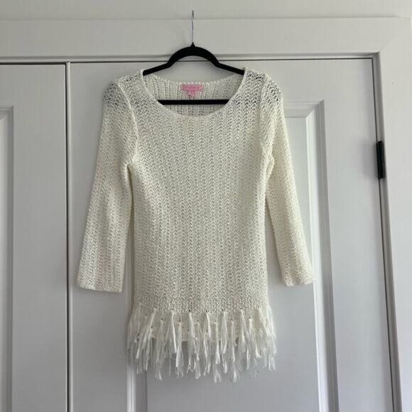 Lily‎ Pulitzer Women's Loose Knit Sweater with Fringe White Size XS - Picture 1 of 9